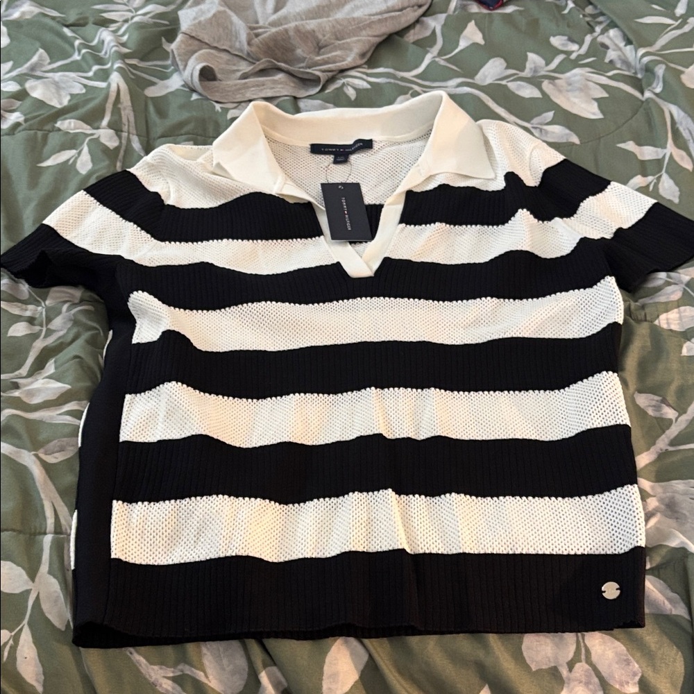 Tommy Hilfiger Cream and Black Knit Polo